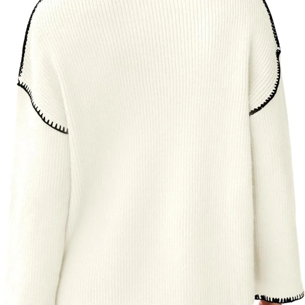 Women's Rubzoof White Sweater with Black Trim - Picture 3 of 11